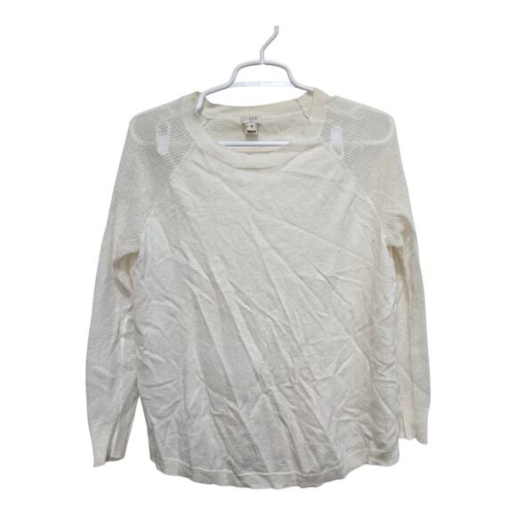 J.Crew Factory Ivory Merino Wool Blend Sweater Mesh Sleeve Medium - Picture 1 of 8